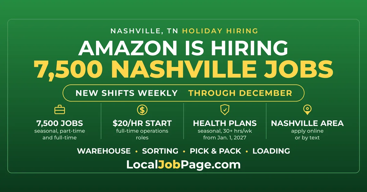 Amazon Holiday Hiring in Nashville: 7,500 Jobs at $20 an Hour to Start