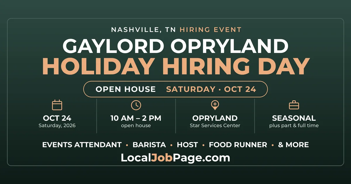 Gaylord Opryland Holiday Hiring Open House Set for Oct. 24 in Nashville