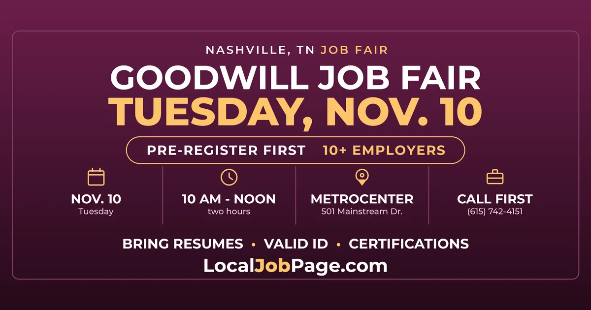 Goodwill Job Fair Nov. 10 at Nashville's New Opportunity Center in MetroCenter