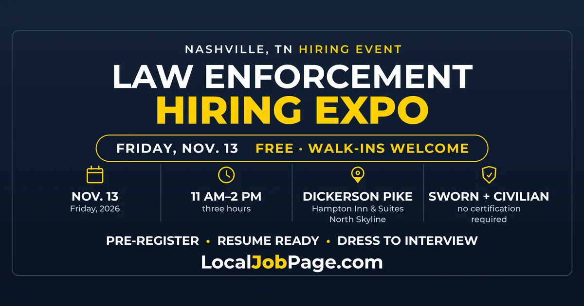 Nashville Law Enforcement Hiring Expo Set for Nov. 13 on Dickerson Pike