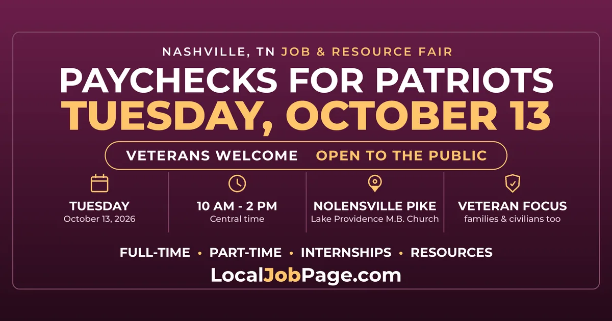 Nashville Paychecks for Patriots Job Fair Set for Oct. 13 on Nolensville Pike